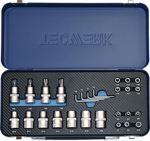 TECWERK Steckschlüssel-Satz 27-teilig 1/4 + 1/2 ″ T10 - T55/E4 - E20