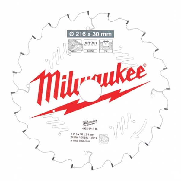 Milwaukee Kreissägeblatt 216x30x2.4mm Z24 mit optimierter Zahnform in Kapp.-Gehrungssägen