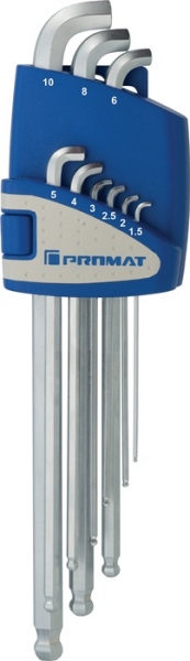 Promat Winkelschraubendrehersatz 9-teilig Kunststoffhalter SW 1,5 - 10 mm kurzer Schenkel extra kurz Kugelkopf